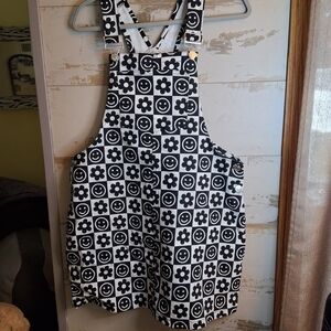 Playful Black and White Patterned Overalls/ Skurt Forever 21 Smiley Faces XL